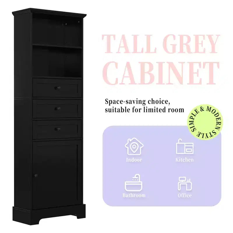 Vertical Storage Cabinet with Drawers and Adjustable Shelves for Bathroom, Study, Office and Interior