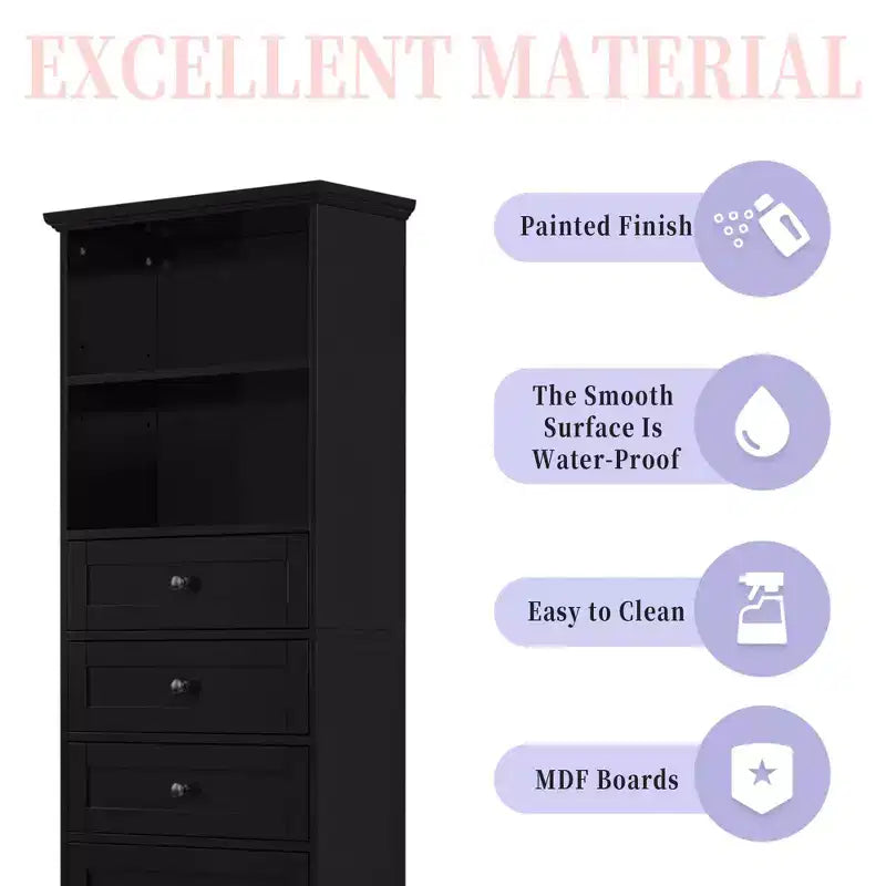 Vertical Storage Cabinet with Drawers and Adjustable Shelves for Bathroom, Study, Office and Interior