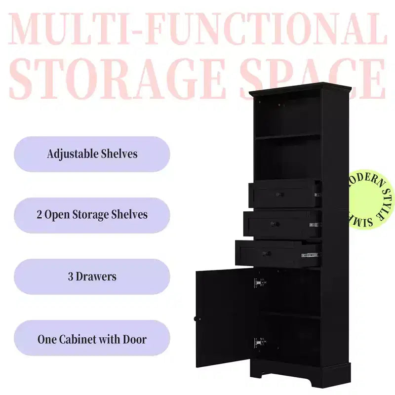 Vertical Storage Cabinet with Drawers and Adjustable Shelves for Bathroom, Study, Office and Interior