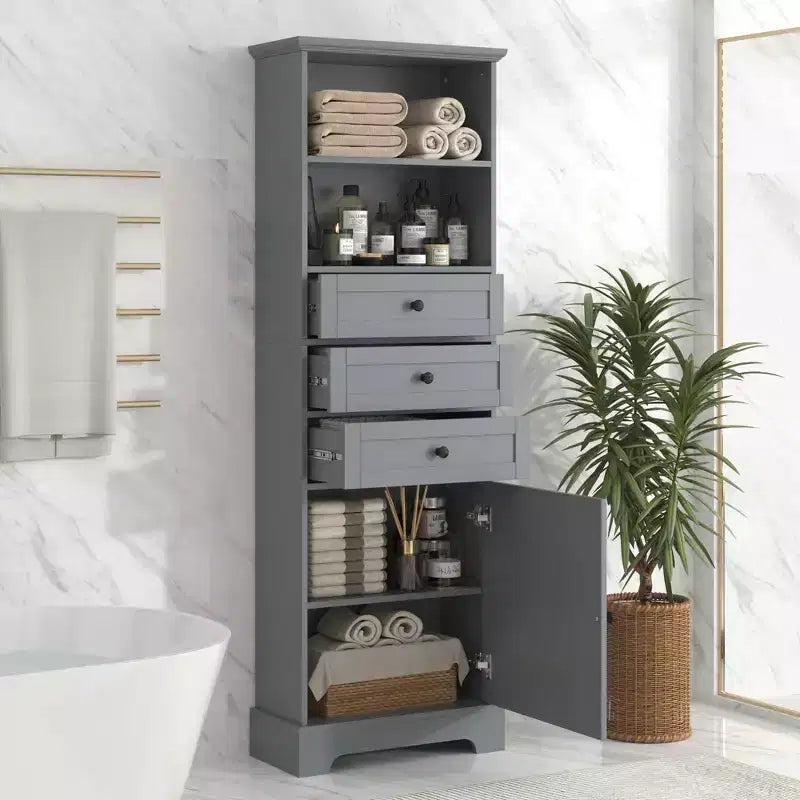 Vertical Storage Cabinet with Drawers and Adjustable Shelves for Bathroom, Study, Office and Interior