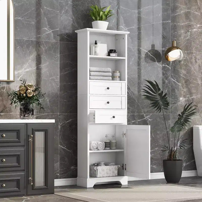 Vertical Storage Cabinet with Drawers and Adjustable Shelves for Bathroom, Study, Office and Interior