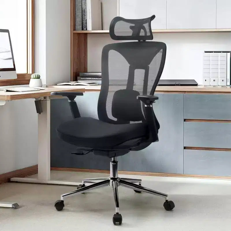 Chaise de bureau ergonomique avec appui-tête 3D, accoudoirs 2D, dossier en maille, inclinaison à 135 degrés, capacité de 150 kg, chaise de bureau avec support lombaire dynamique