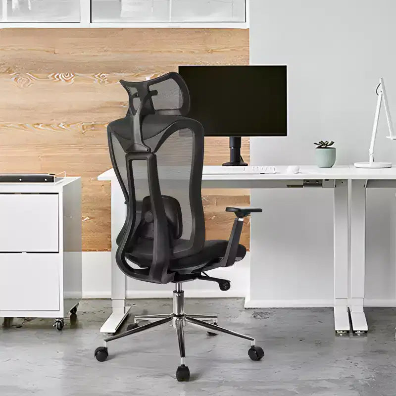 Chaise de bureau ergonomique avec appui-tête 3D, accoudoirs 2D, dossier en maille, inclinaison à 135 degrés, capacité de 150 kg, chaise de bureau avec support lombaire dynamique