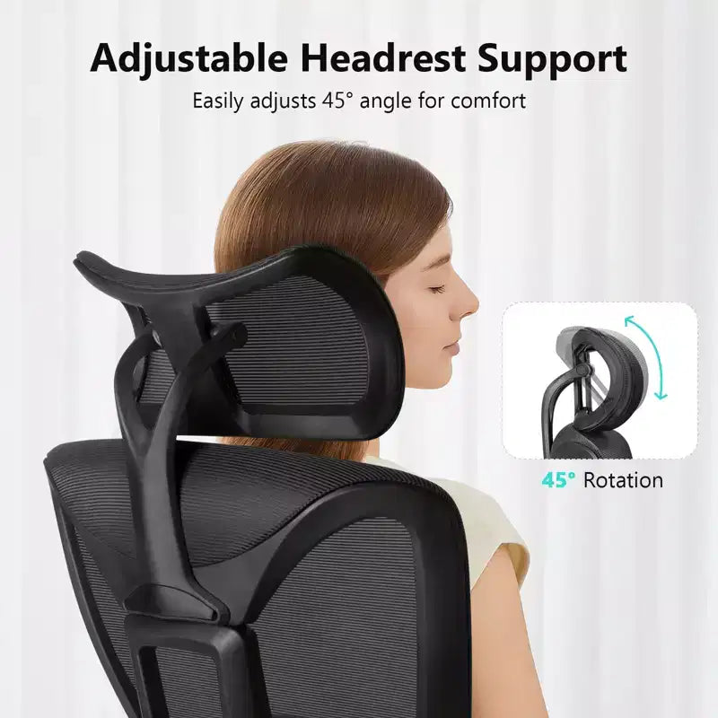 Chaise de bureau ergonomique avec appui-tête 3D, accoudoirs 2D, dossier en maille, inclinaison à 135 degrés, capacité de 150 kg, chaise de bureau avec support lombaire dynamique
