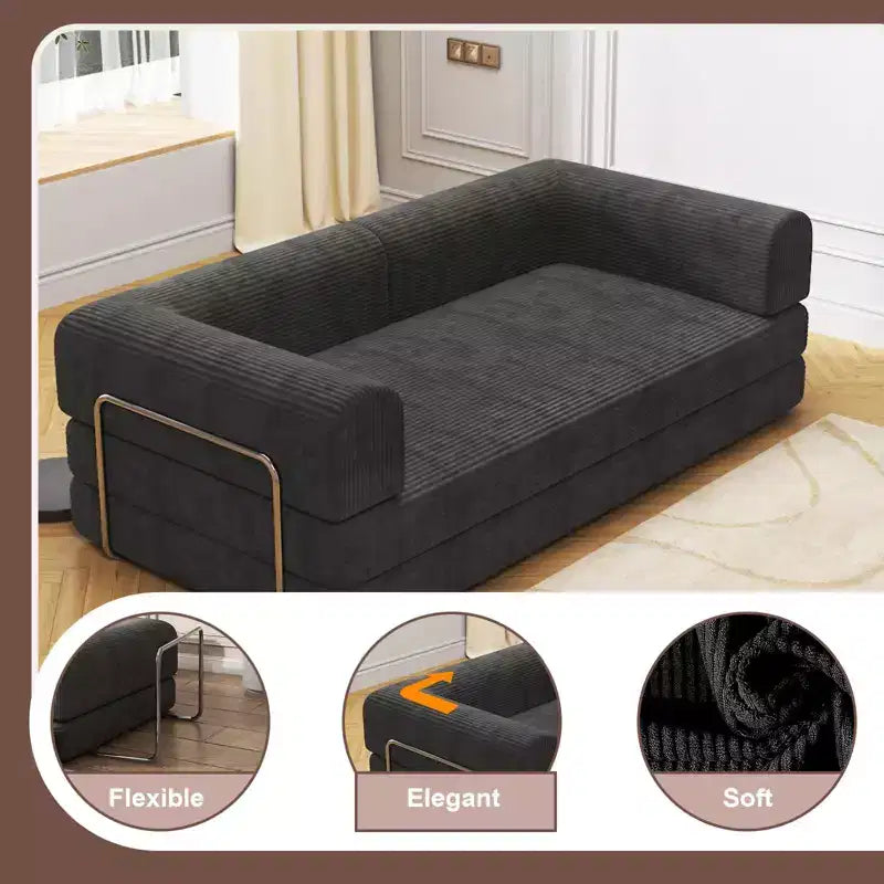 Convertible Sleeper Sofa Bed, Sleeper Sofa Corduroy Fabric High-Density Sponge, Modular Sofa Bed for Living Room Lounge Studio