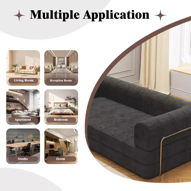 Convertible Sleeper Sofa Bed, Sleeper Sofa Corduroy Fabric High-Density Sponge, Modular Sofa Bed for Living Room Lounge Studio