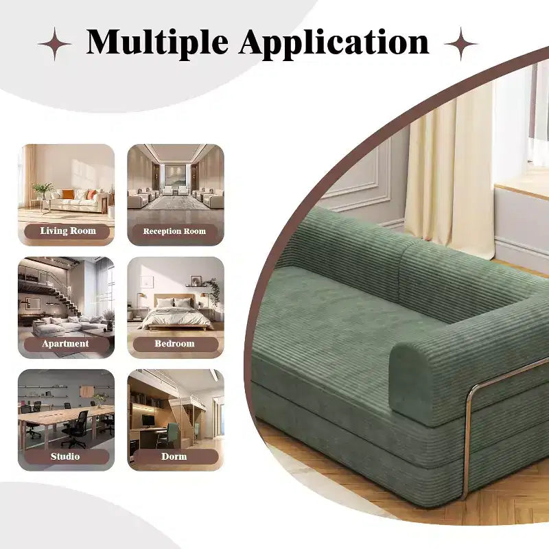 Convertible Sleeper Sofa Bed, Sleeper Sofa Corduroy Fabric High-Density Sponge, Modular Sofa Bed for Living Room Lounge Studio