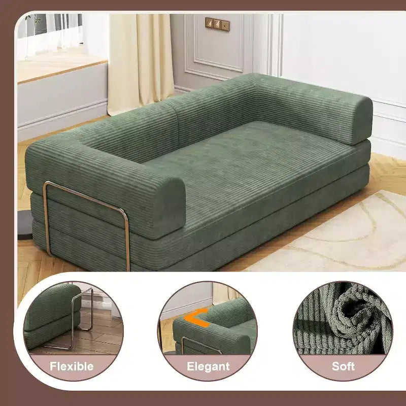 Convertible Sleeper Sofa Bed, Sleeper Sofa Corduroy Fabric High-Density Sponge, Modular Sofa Bed for Living Room Lounge Studio