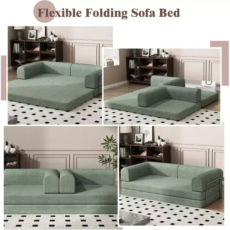 Convertible Sleeper Sofa Bed, Sleeper Sofa Corduroy Fabric High-Density Sponge, Modular Sofa Bed for Living Room Lounge Studio