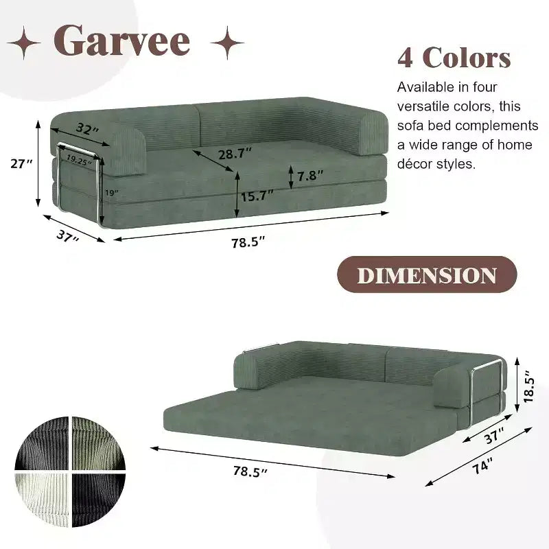 Convertible Sleeper Sofa Bed, Sleeper Sofa Corduroy Fabric High-Density Sponge, Modular Sofa Bed for Living Room Lounge Studio