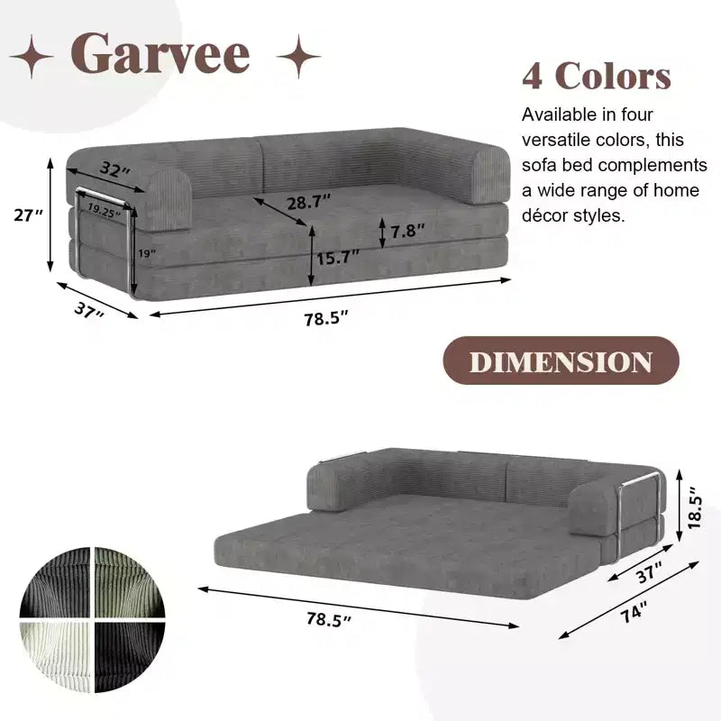 Convertible Sleeper Sofa Bed, Sleeper Sofa Corduroy Fabric High-Density Sponge, Modular Sofa Bed for Living Room Lounge Studio