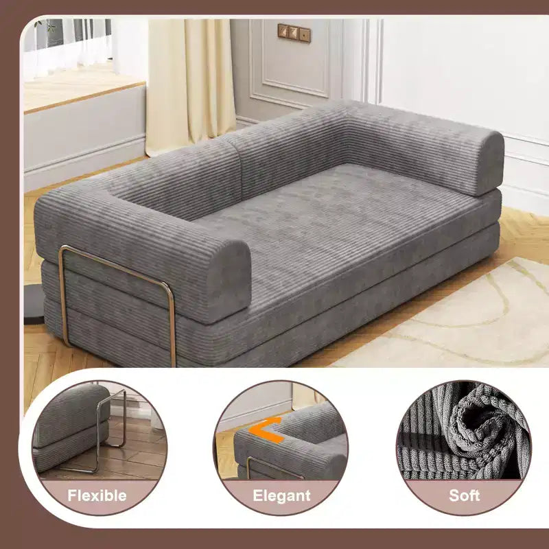 Convertible Sleeper Sofa Bed, Sleeper Sofa Corduroy Fabric High-Density Sponge, Modular Sofa Bed for Living Room Lounge Studio
