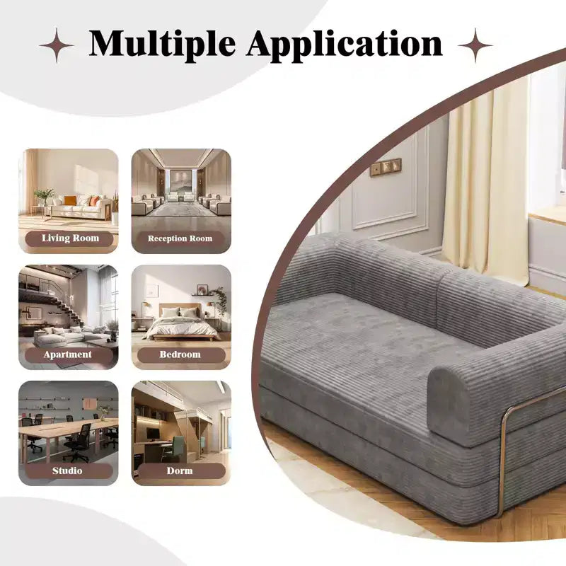Convertible Sleeper Sofa Bed, Sleeper Sofa Corduroy Fabric High-Density Sponge, Modular Sofa Bed for Living Room Lounge Studio