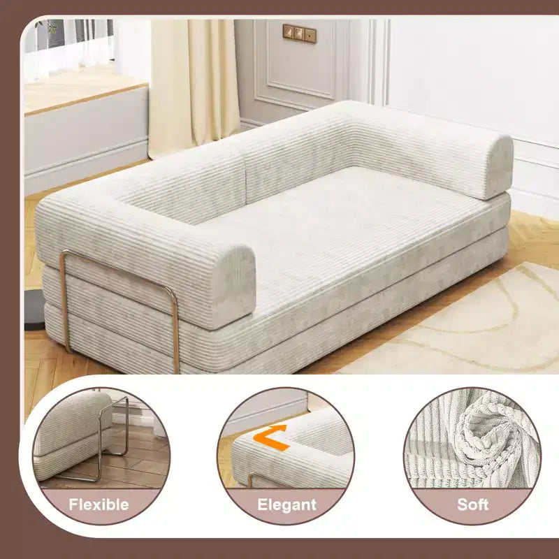 Convertible Sleeper Sofa Bed, Sleeper Sofa Corduroy Fabric High-Density Sponge, Modular Sofa Bed for Living Room Lounge Studio
