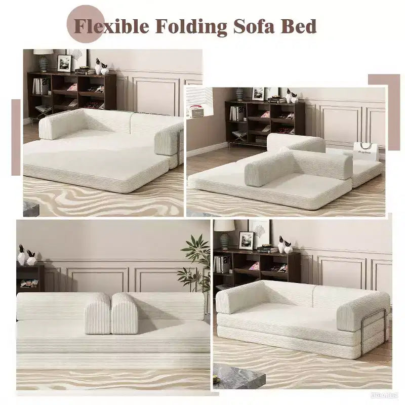 Convertible Sleeper Sofa Bed, Sleeper Sofa Corduroy Fabric High-Density Sponge, Modular Sofa Bed for Living Room Lounge Studio
