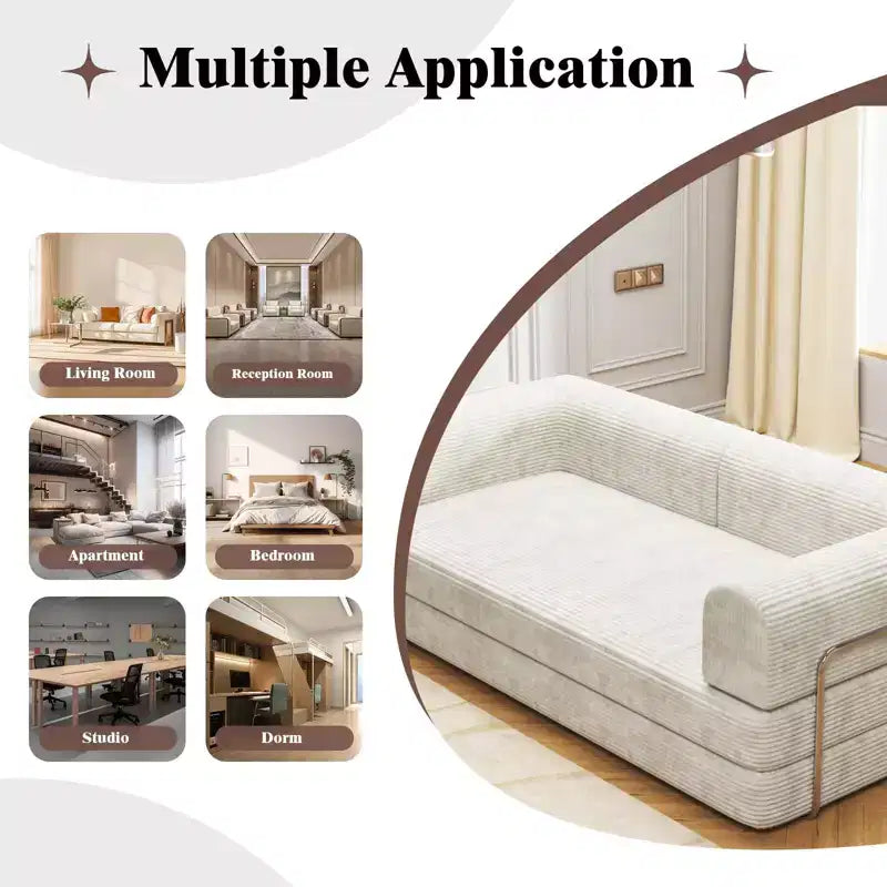 Convertible Sleeper Sofa Bed, Sleeper Sofa Corduroy Fabric High-Density Sponge, Modular Sofa Bed for Living Room Lounge Studio