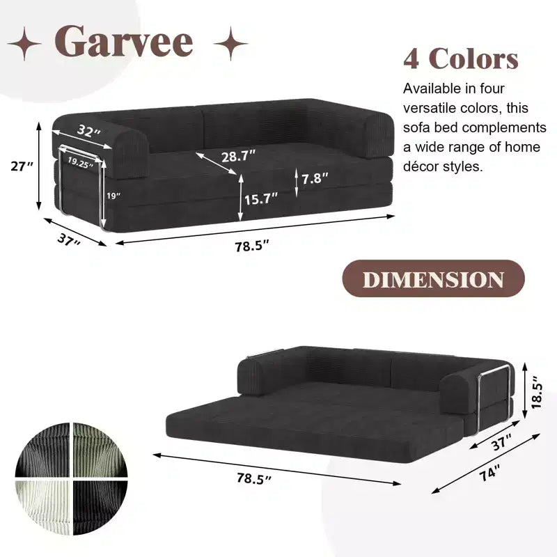 Convertible Sleeper Sofa Bed, Sleeper Sofa Corduroy Fabric High-Density Sponge, Modular Sofa Bed for Living Room Lounge Studio