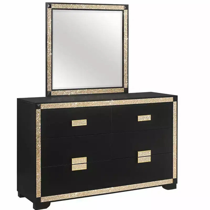 20.25 in H Chip Board Horizontal Dresser with 4 Drawers in Black