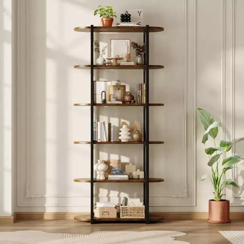 6-Tier Industrial Bookshelf - 71 Inch Tall Bookcase with Metal Frame & MDF Shelves, Freestanding Storage Book Shelf for Living Room, Bedroom, Home