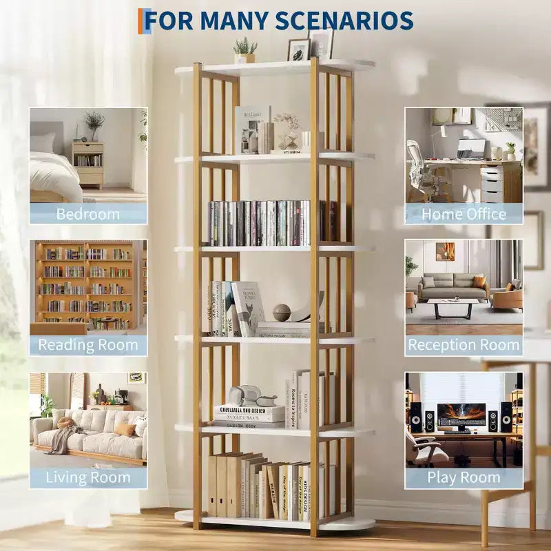 6-Tier Industrial Bookshelf - 71 Inch Tall Bookcase with Metal Frame & MDF Shelves, Freestanding Storage Book Shelf for Living Room, Bedroom, Home