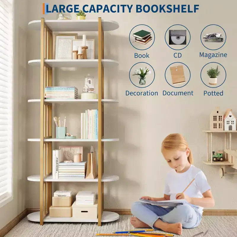 6-Tier Industrial Bookshelf - 71 Inch Tall Bookcase with Metal Frame & MDF Shelves, Freestanding Storage Book Shelf for Living Room, Bedroom, Home