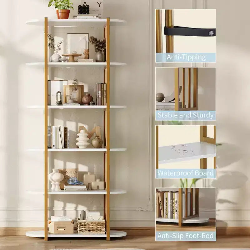 6-Tier Industrial Bookshelf - 71 Inch Tall Bookcase with Metal Frame & MDF Shelves, Freestanding Storage Book Shelf for Living Room, Bedroom, Home