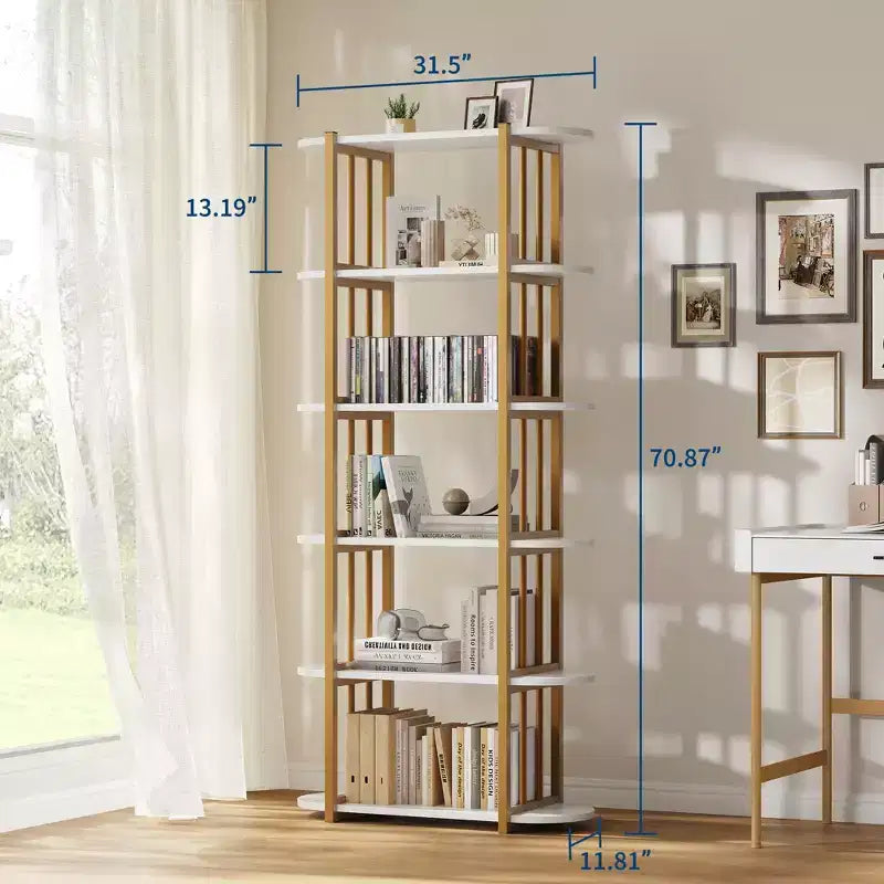 6-Tier Industrial Bookshelf - 71 Inch Tall Bookcase with Metal Frame & MDF Shelves, Freestanding Storage Book Shelf for Living Room, Bedroom, Home
