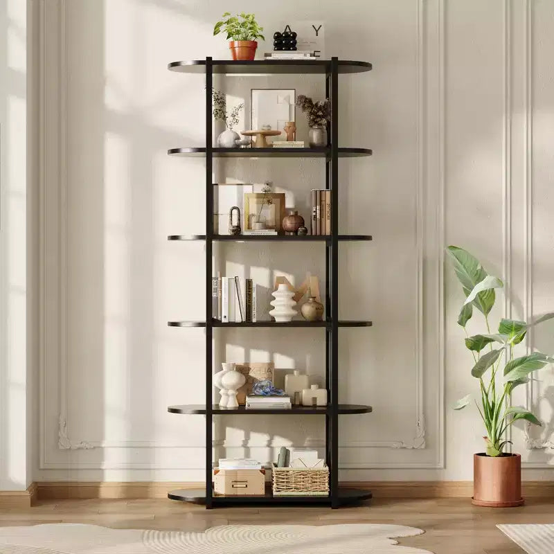 6-Tier Industrial Bookshelf - 71 Inch Tall Bookcase with Metal Frame & MDF Shelves, Freestanding Storage Book Shelf for Living Room, Bedroom, Home