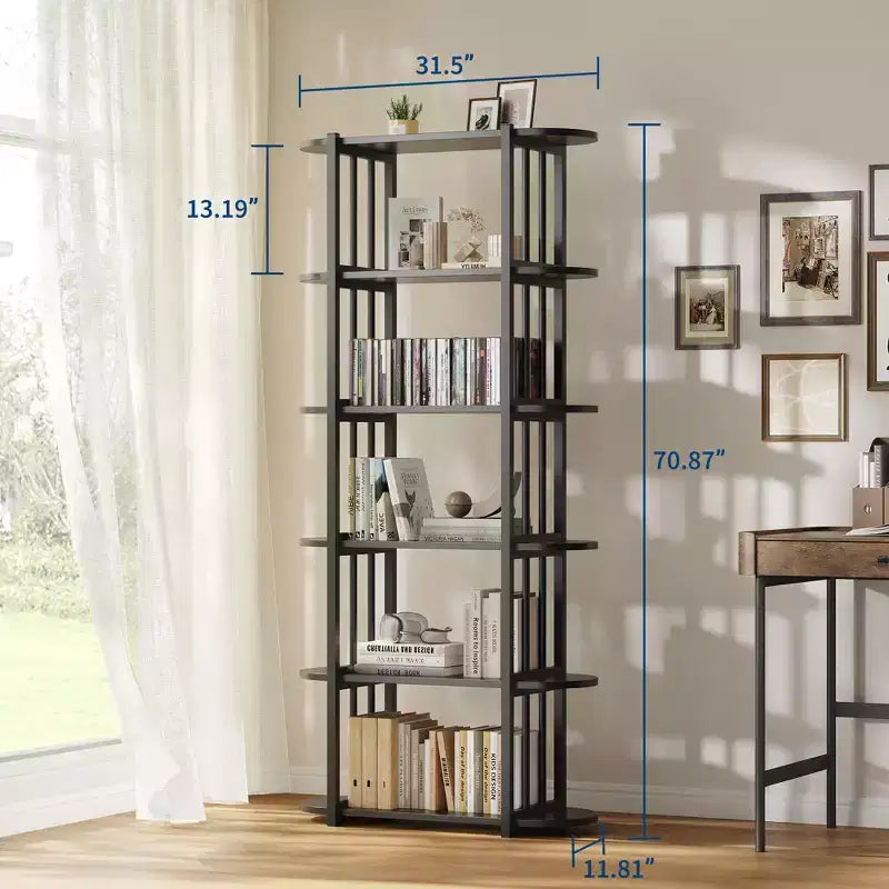6-Tier Industrial Bookshelf - 71 Inch Tall Bookcase with Metal Frame & MDF Shelves, Freestanding Storage Book Shelf for Living Room, Bedroom, Home