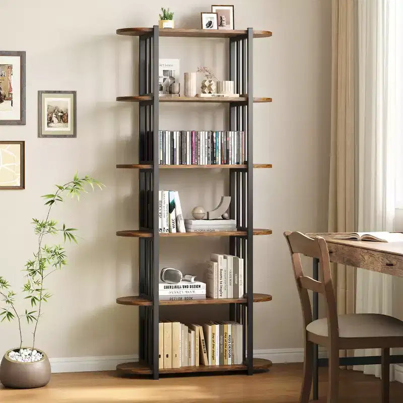 6-Tier Industrial Bookshelf - 71 Inch Tall Bookcase with Metal Frame & MDF Shelves, Freestanding Storage Book Shelf for Living Room, Bedroom, Home
