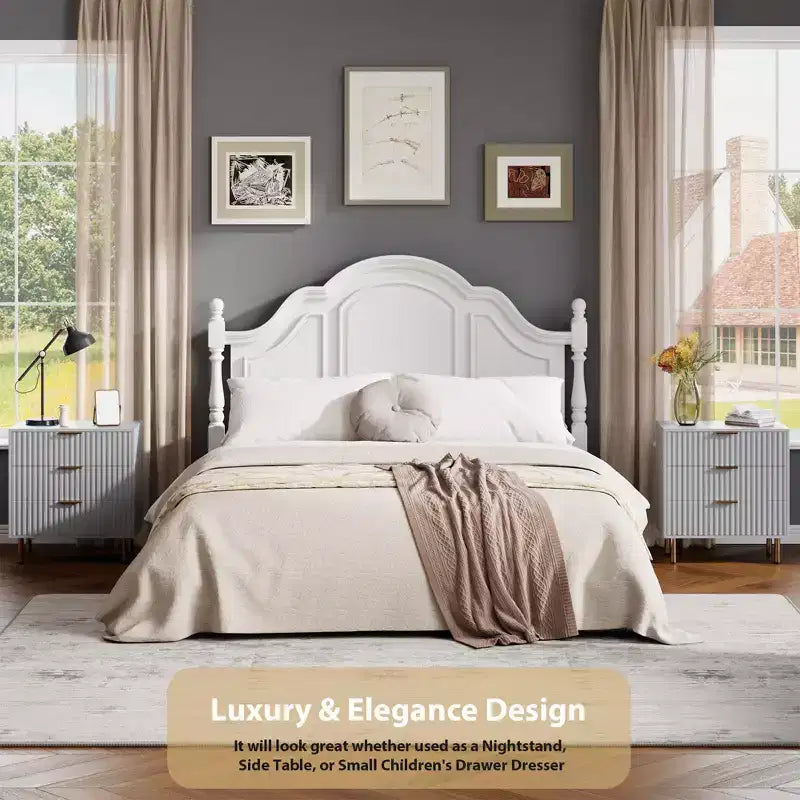 3 Drawer Dresser for Bedroom, Fluted Modern Nightstand with Deep Drawers, Chest of Drawers with Wide Top, Wooden Dresser Organizer, Side Table
