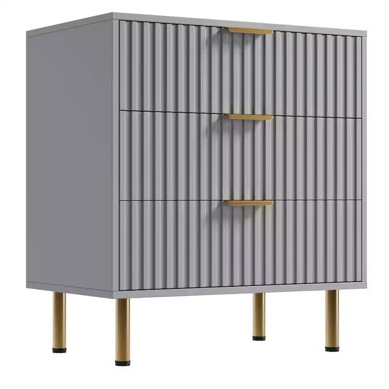3 Drawer Dresser for Bedroom, Fluted Modern Nightstand with Deep Drawers, Chest of Drawers with Wide Top, Wooden Dresser Organizer, Side Table