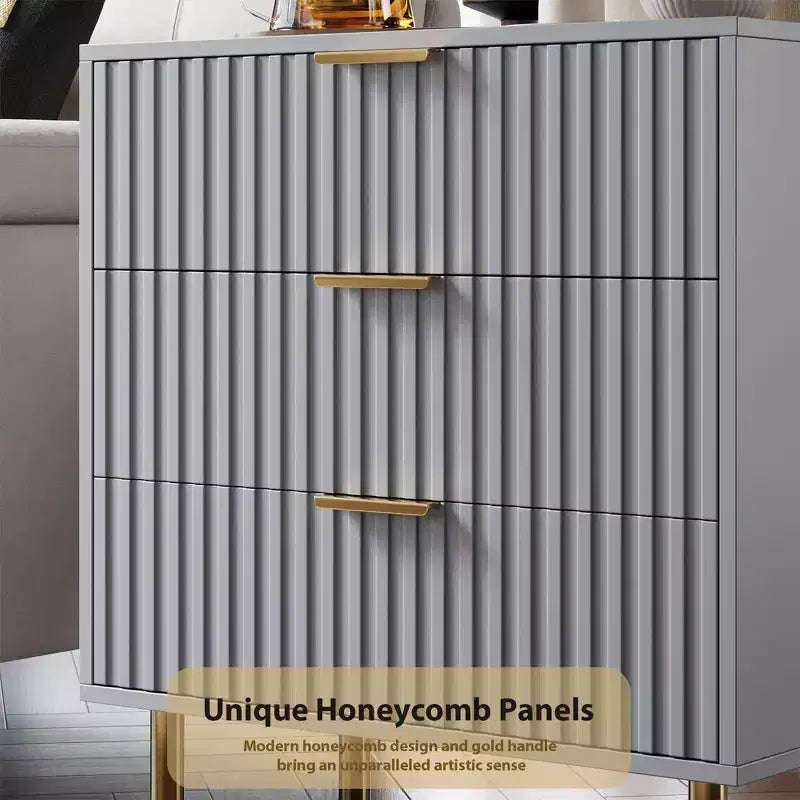 3 Drawer Dresser for Bedroom, Fluted Modern Nightstand with Deep Drawers, Chest of Drawers with Wide Top, Wooden Dresser Organizer, Side Table