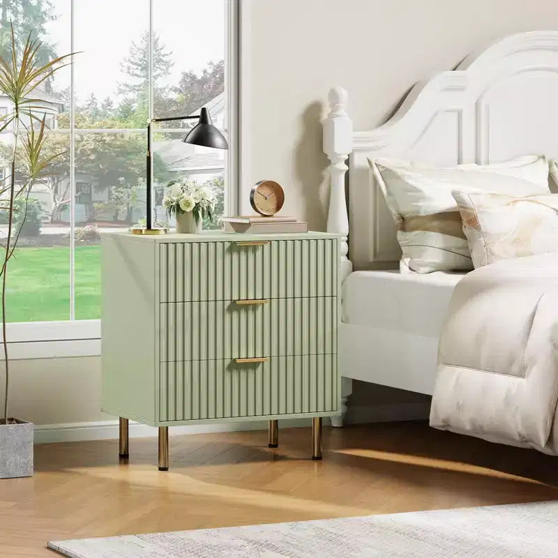 3 Drawer Dresser for Bedroom, Fluted Modern Nightstand with Deep Drawers, Chest of Drawers with Wide Top, Wooden Dresser Organizer, Side Table