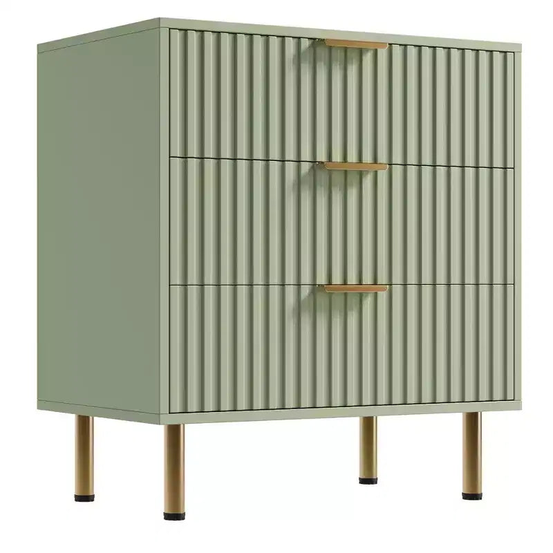 3 Drawer Dresser for Bedroom, Fluted Modern Nightstand with Deep Drawers, Chest of Drawers with Wide Top, Wooden Dresser Organizer, Side Table