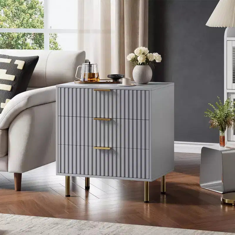 3 Drawer Dresser for Bedroom, Fluted Modern Nightstand with Deep Drawers, Chest of Drawers with Wide Top, Wooden Dresser Organizer, Side Table
