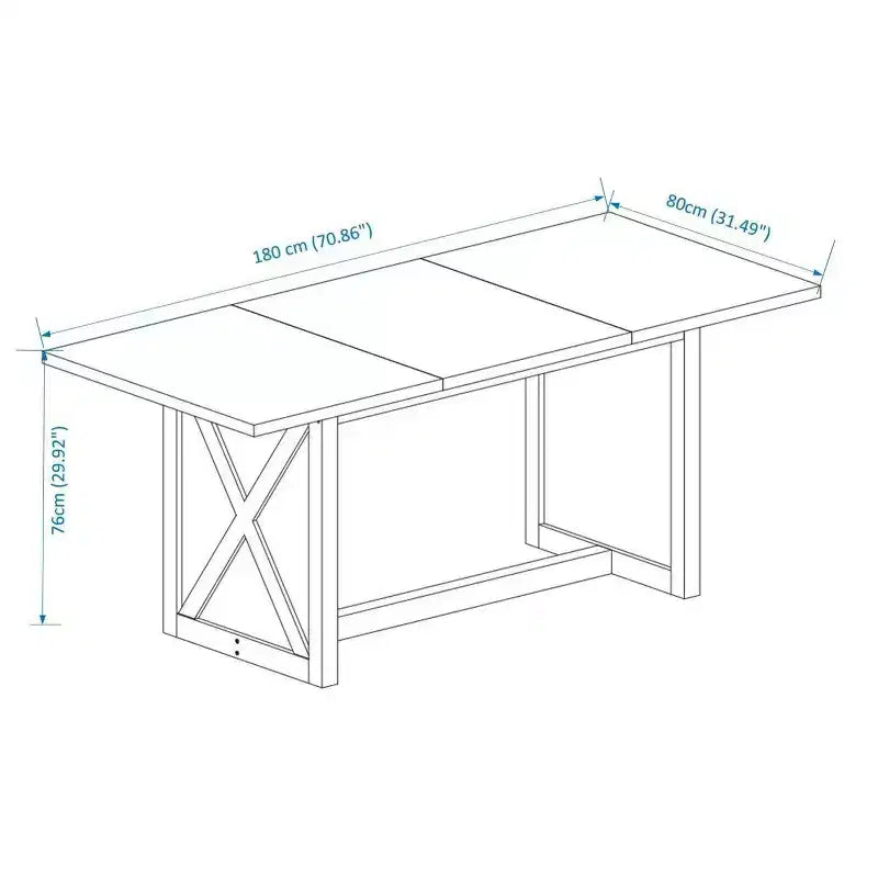 Table de salle à manger rectangulaire avec piètement en X, style industriel rustique pour salle à manger, bois noir