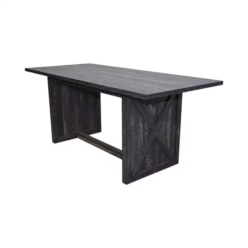 Table de salle à manger rectangulaire avec piètement en X, style industriel rustique pour salle à manger, bois noir