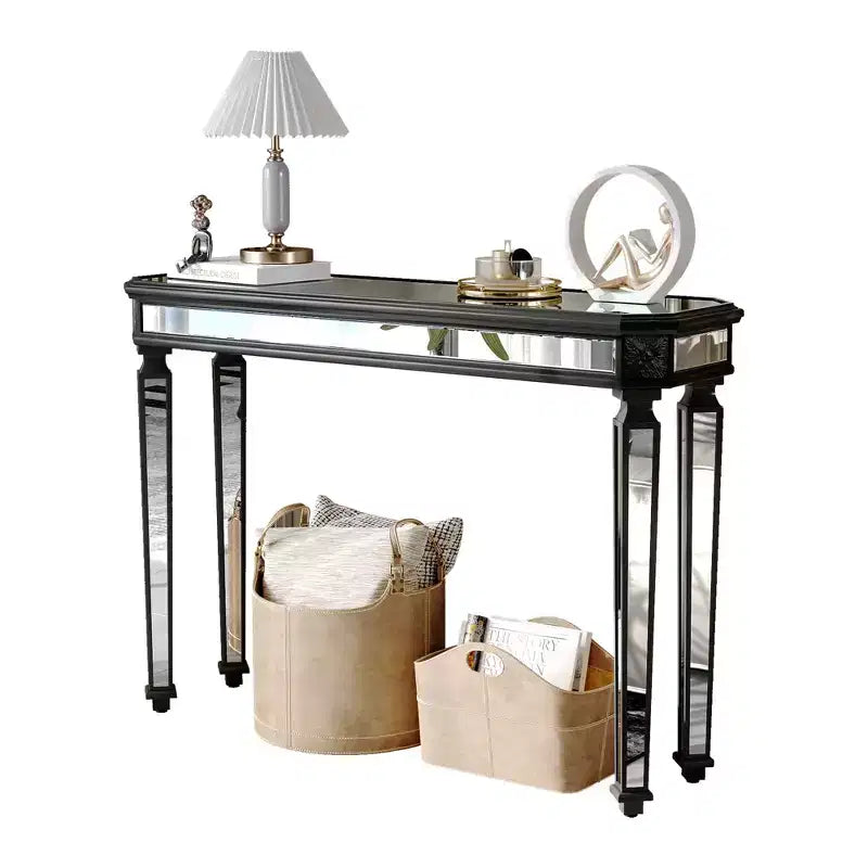Table console vintage 48 pouces avec motif en bois sculpté, table d'appoint avec surface miroir, table de couloir pour salon, entrée