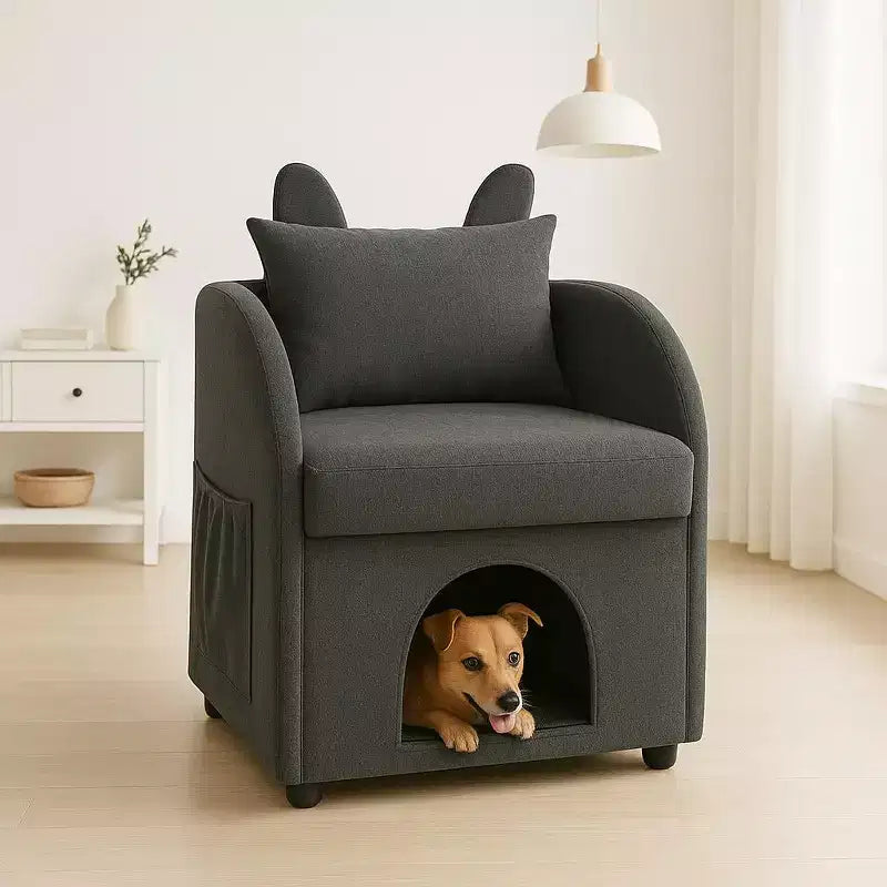 Fauteuil simple et mignon à oreilles de lapin avec cachette intégrée pour chat et chien, chaise de canapé individuelle adaptée aux animaux de compagnie pour chambre, salon