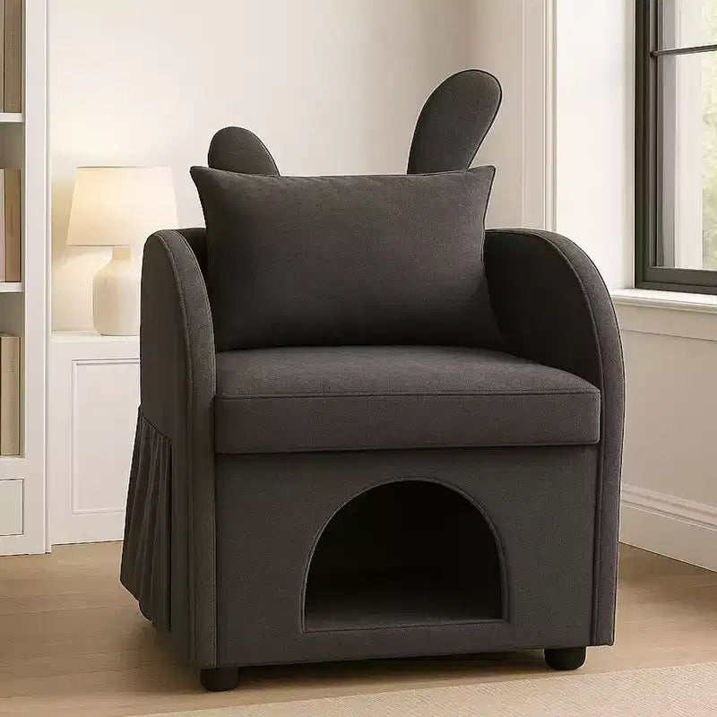 Fauteuil simple et mignon à oreilles de lapin avec cachette intégrée pour chat et chien, chaise de canapé individuelle adaptée aux animaux de compagnie pour chambre, salon