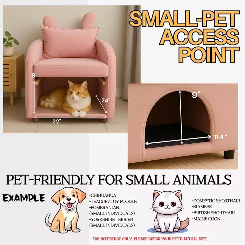 Fauteuil simple et mignon à oreilles de lapin avec cachette intégrée pour chat et chien, chaise de canapé individuelle adaptée aux animaux de compagnie pour chambre, salon