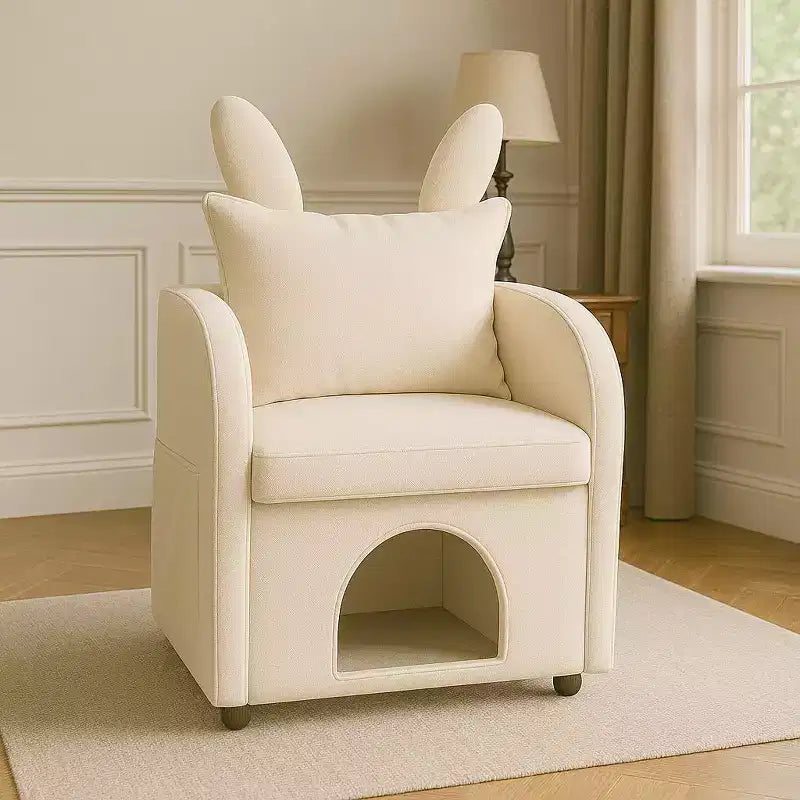 Fauteuil simple et mignon à oreilles de lapin avec cachette intégrée pour chat et chien, chaise de canapé individuelle adaptée aux animaux de compagnie pour chambre, salon