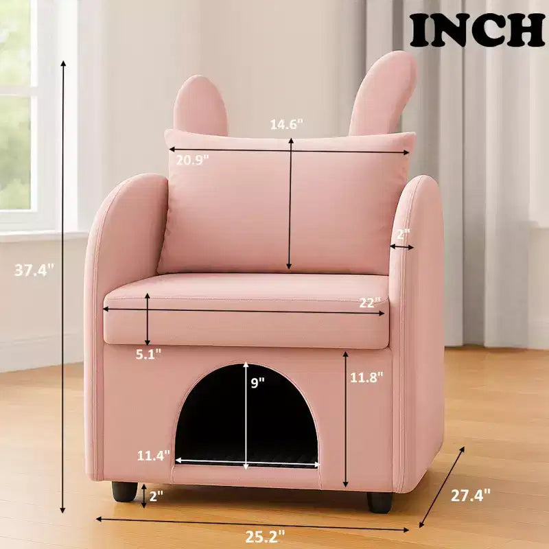 Fauteuil simple et mignon à oreilles de lapin avec cachette intégrée pour chat et chien, chaise de canapé individuelle adaptée aux animaux de compagnie pour chambre, salon