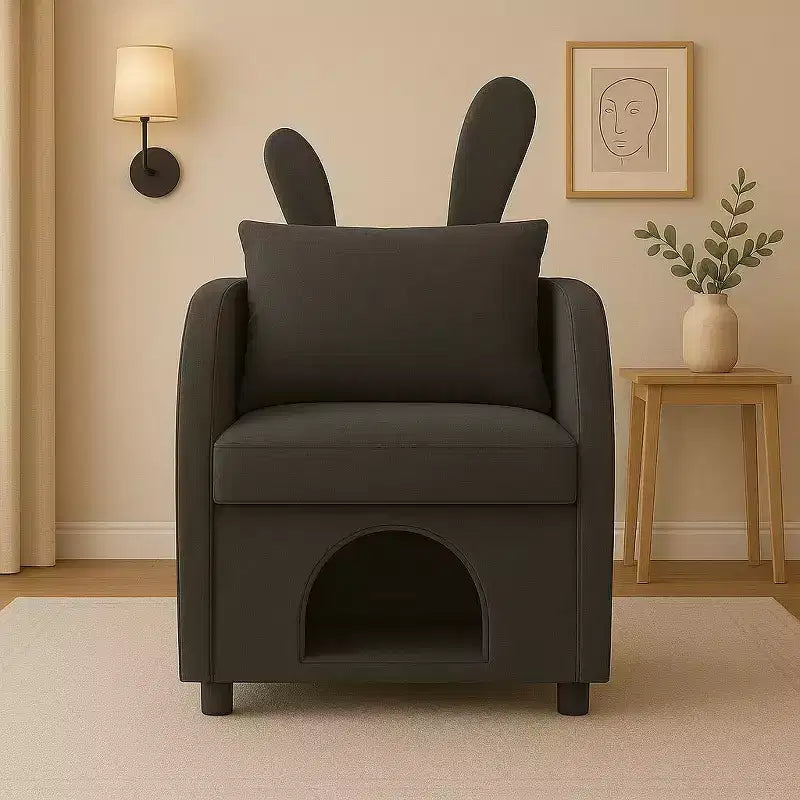 Fauteuil simple et mignon à oreilles de lapin avec cachette intégrée pour chat et chien, chaise de canapé individuelle adaptée aux animaux de compagnie pour chambre, salon
