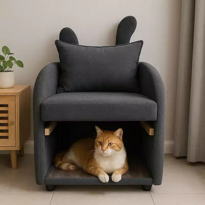 Fauteuil simple et mignon à oreilles de lapin avec cachette intégrée pour chat et chien, chaise de canapé individuelle adaptée aux animaux de compagnie pour chambre, salon