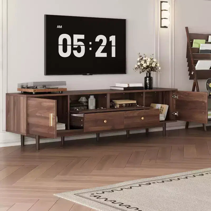 Meuble TV pour téléviseurs jusqu'à 85", Meuble TV de style ferme Console média Meuble TV avec tiroirs, Marron