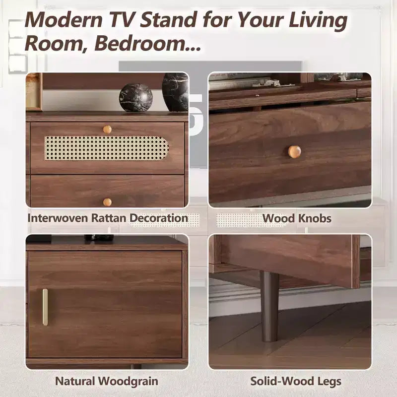 Meuble TV pour téléviseurs jusqu'à 85", Meuble TV de style ferme Console média Meuble TV avec tiroirs, Marron