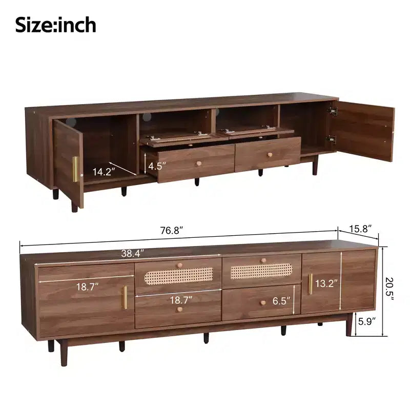 Meuble TV pour téléviseurs jusqu'à 85", Meuble TV de style ferme Console média Meuble TV avec tiroirs, Marron