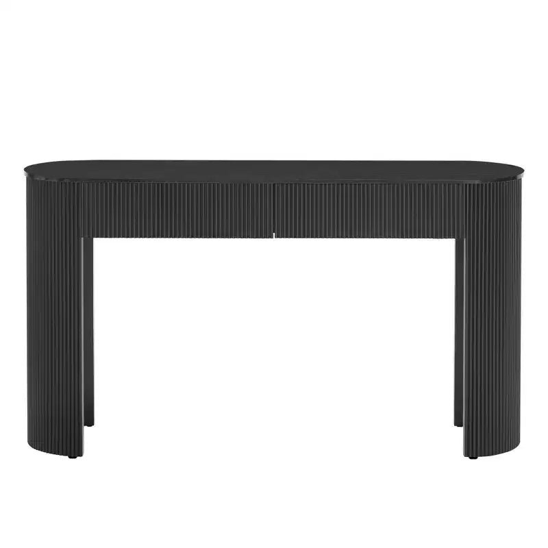 54IN Modern Console Table with Fluted Design, Entryway Table with 2 Storage Drawers and Oval Top, Accent Table for Hallway, Living Room, Black